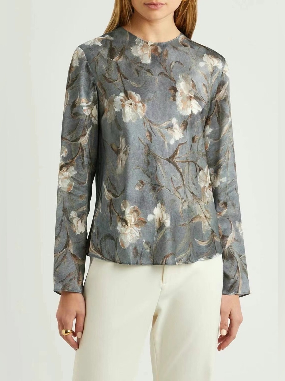 NWT Vince Night Carnation Long-Sleeve Silk Top Blouse
